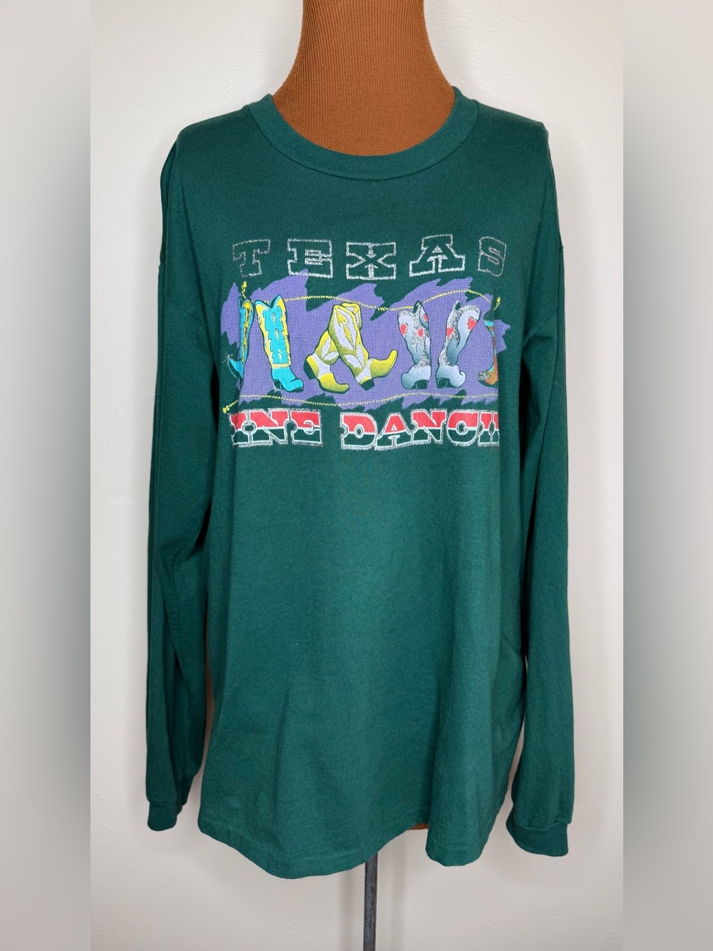 Anvil Dark Green Texas Lone Dance Graphic Long Sleeve Tee Size XL